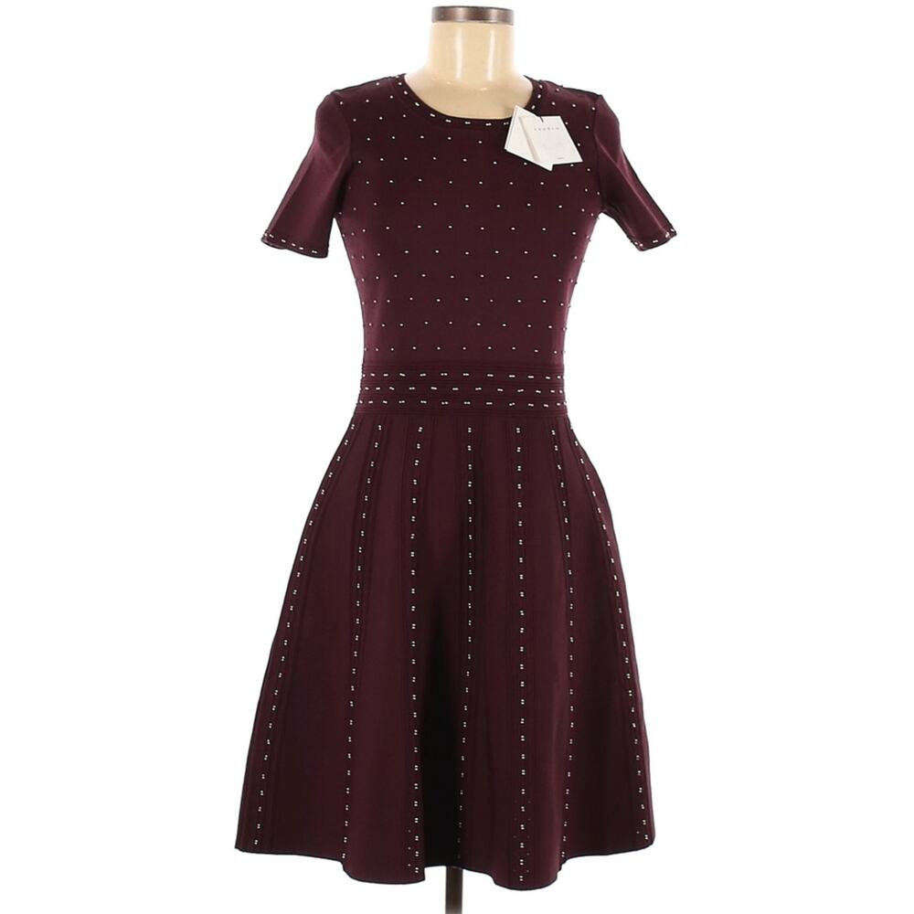 Sandro Burgundy Mini Dress with White Dots